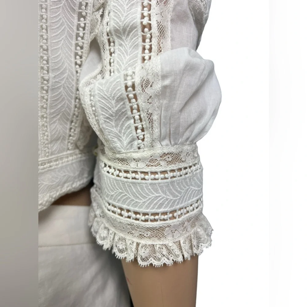 Polo Ralph Lauren Blouse Womens Cream White Lace Cotton Voile Bohemian Cropped - Picture 7 of 14